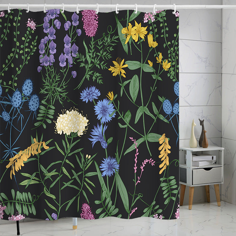 YL-37268 Waterproof Shower Curtain Hot Sale 3D Printed Tropical Jungle Plant Leaves and Flowers Season Polyester Shower Curtain with Hook
