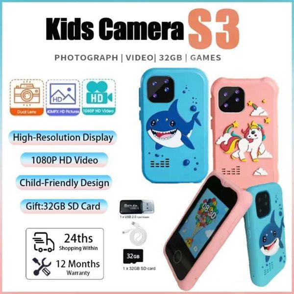Toy Cameras Kids Smart Phone Toys Dual Camera Touch Screen Phone Christmas Birthday Gifts Children Digital Camera with 32G SD Card L489
