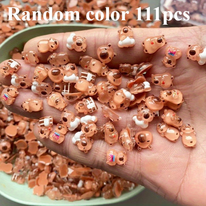 TEMU 111 Mini Capybara Figurine Set - Resin Animal Figurines For Nail Art, Diy Crafts, Home & Desktop Decor - Multi-scene Decorative Trinkets, No