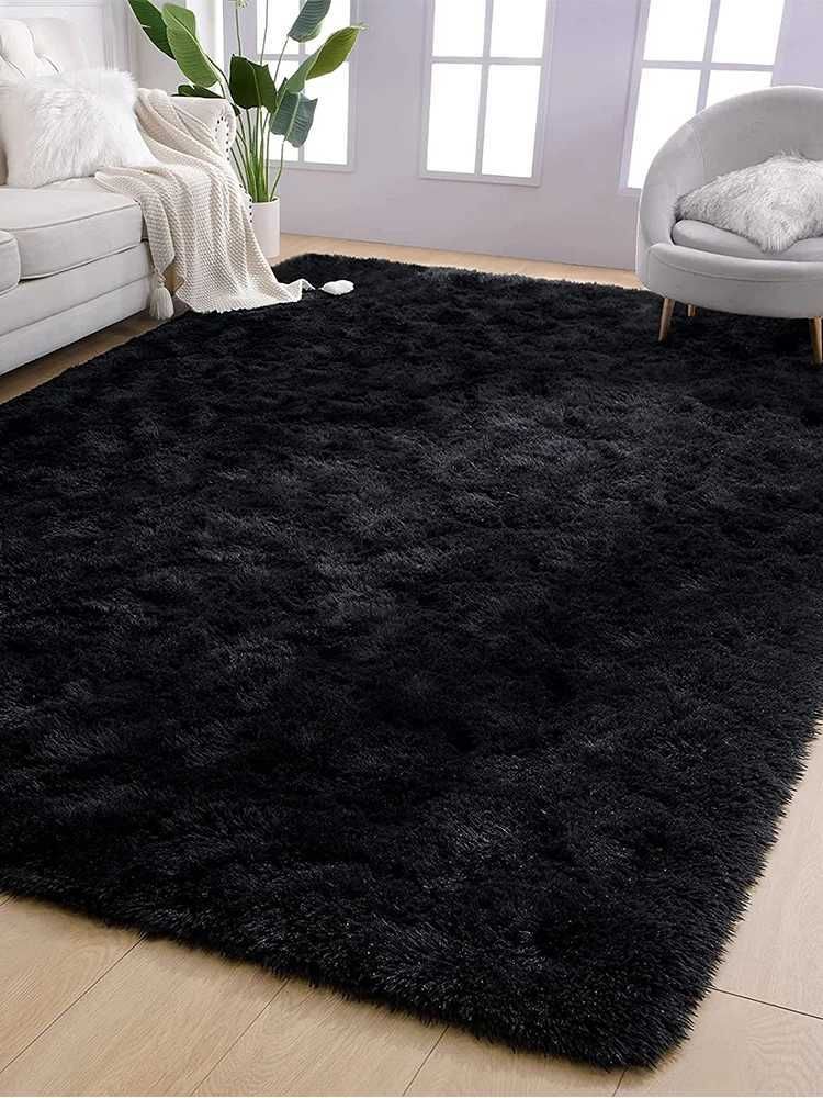 Best Shag Area Rug for Living Room Black Plush Carpets Indoor Bedroom Rugs Non Skid Soft Fluffy Rug for Nursery Kids Boys Girls Room
