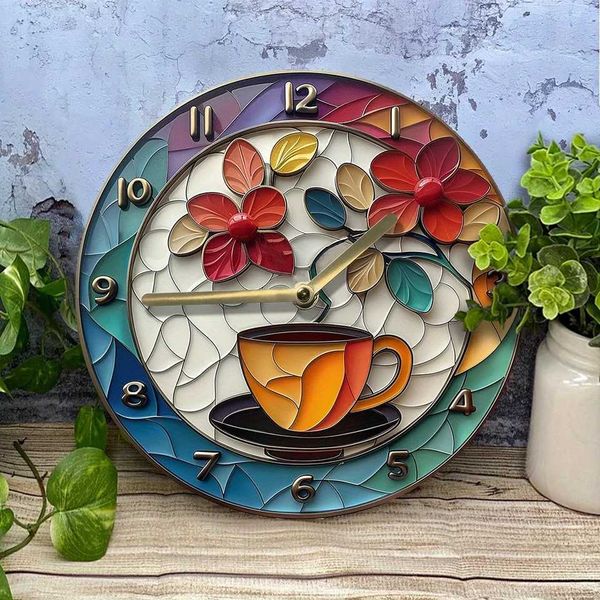 Aluminum Wall Clock With Coffee Theme - Perfect For Bedroom MotherS Day Independence Day Decor clocks wall home decorM240731