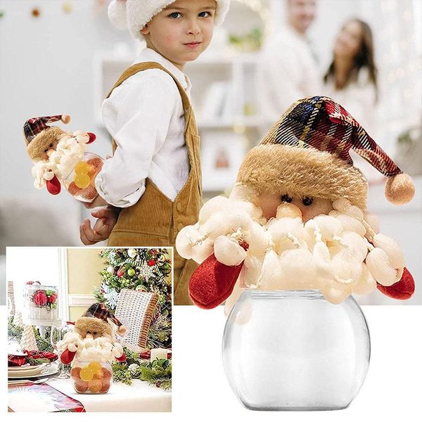 Santa Claus Snowman Candy Jar Empty Chocolate Cookie Christmas DIY Favors Kids New Gift Party Box Candy Bottle Storage Year B9Q6
