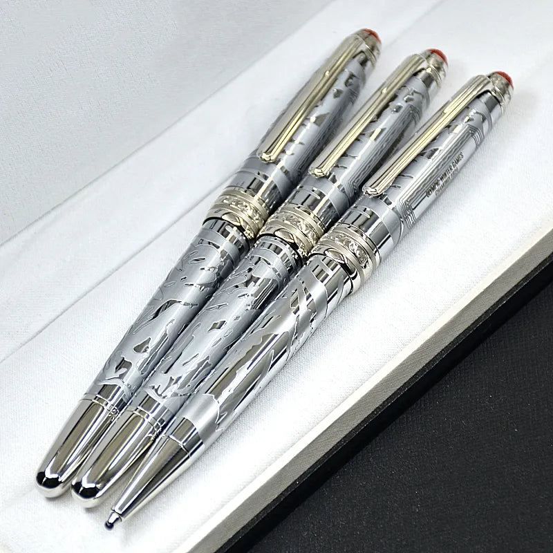 wholesale Special Edition Chamonix 1924 Rollerball Pen Ballpoint Pen Silver Metal Relief Office Writing Ink Fountain Pens With Serial Number m05