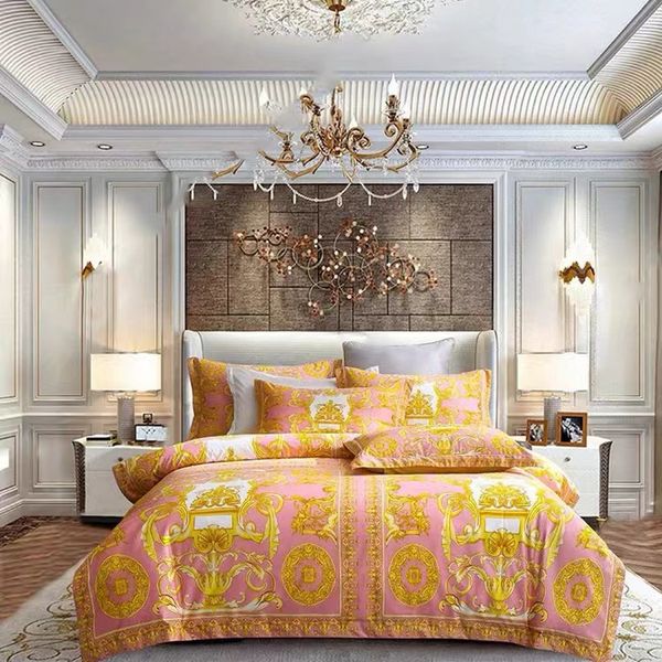 5pcs GOLD Bedding Set Cushion For Gift Designer Gold Quilt-Duvet Cover Sets Queen King Size 100 Cotton Woven