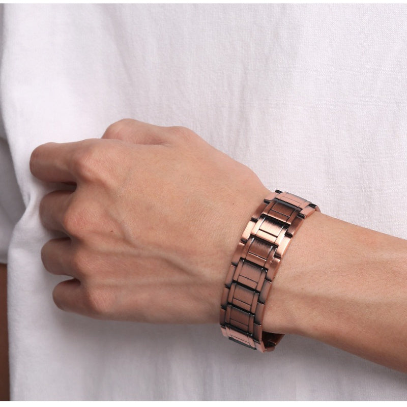 TEMU 1pcs Men's Copper Bracelet, Magnetic Bracelet, With 3500 Magnet, Adjustable Size, With Size Tool, Father's Day Gift.