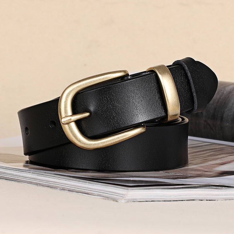 TEMU Women's Second Layer Cowhide Belt With Stylish Button , Versatile And Casual Waistband For Casual Attire