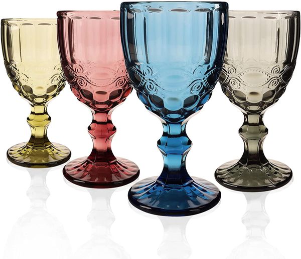 Wine Glasses European Style Embossed Glass Stained Beer Goblet Vintage Household Juice Drinking Cup Thickened Drop Delivery Home