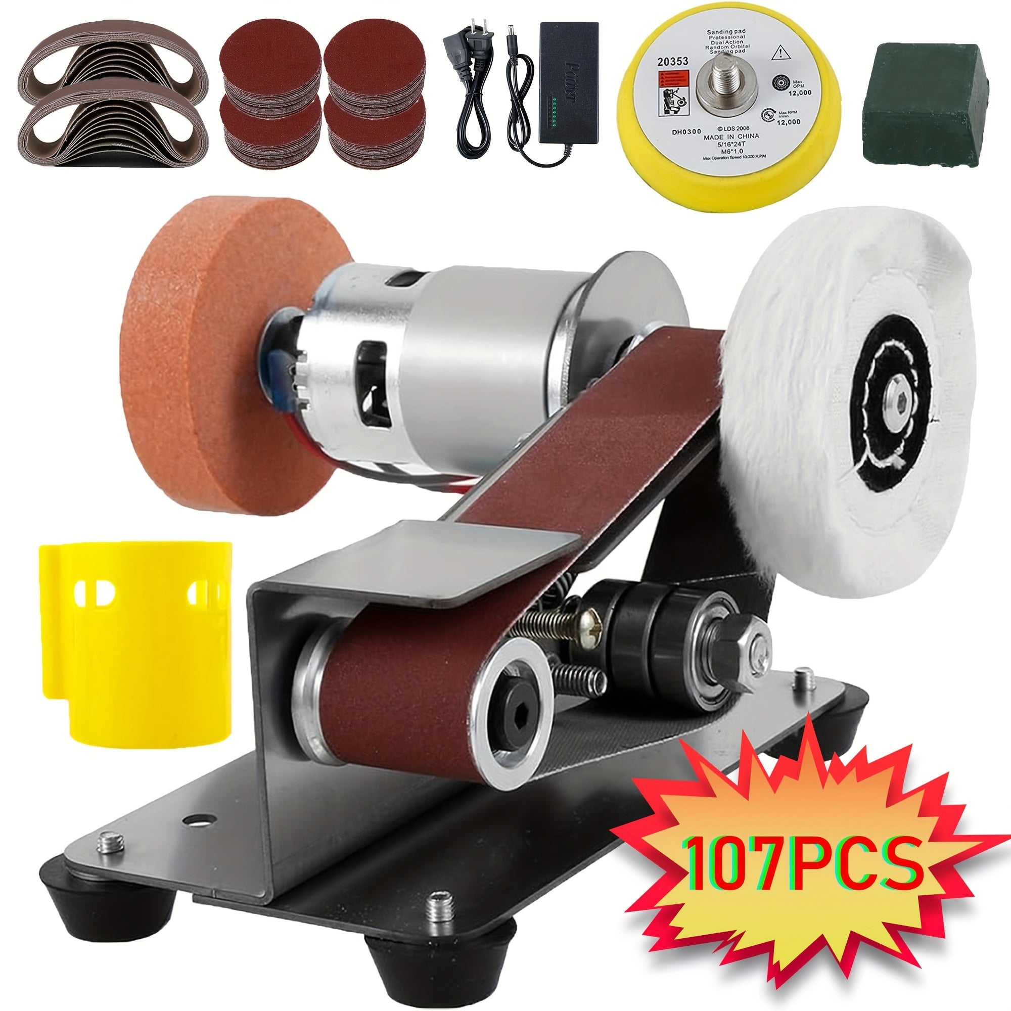 TEMU 107pcs 3-in-1 Mini Belt Sanding Machine - Knife Sanding Machine, Electric Desktop Sanding Machine, 7 Adjustable Speed Slow Polishing Machines,