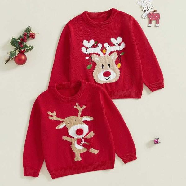 Pudcoco childrens baby girl boy Christmas sweater long sleeved reindeer print knitted pull-out baby skydiving top 1-5T W241205