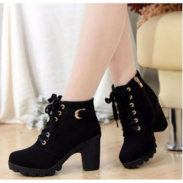 2023 Spring Winter Women Pumps Boots High Quality Laceup European Ladies Shoes PU Heels Fast Delivery 241104