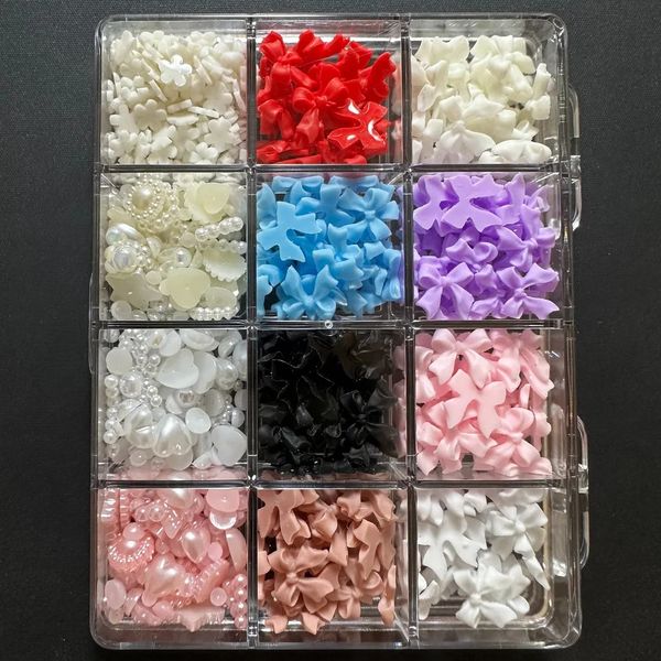 Multi-color Resin Heart Star Ribbon Bow Five-petaled wers Mixed Nail Pearl Accessories Decoration Charms Set 240621
