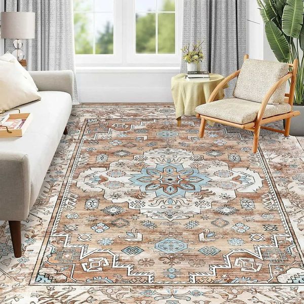 Carpets 8x10 Washable Rugs for Living Room Vintage Non Slip Area Rug Ultra Soft Throw Rugs Carpet for Bedroom Dining Room Dorm S2410236