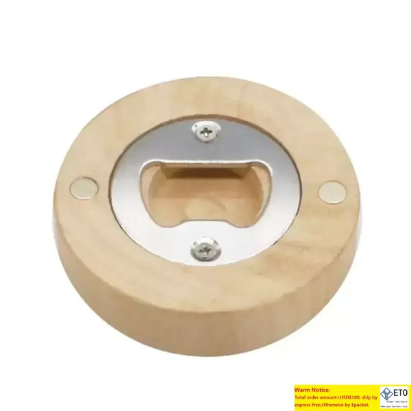 Openers Can customize Engraving logo Blank DIY Wood Round Bottle Opener Coaster Fridge refrigerator Magnet Decoration