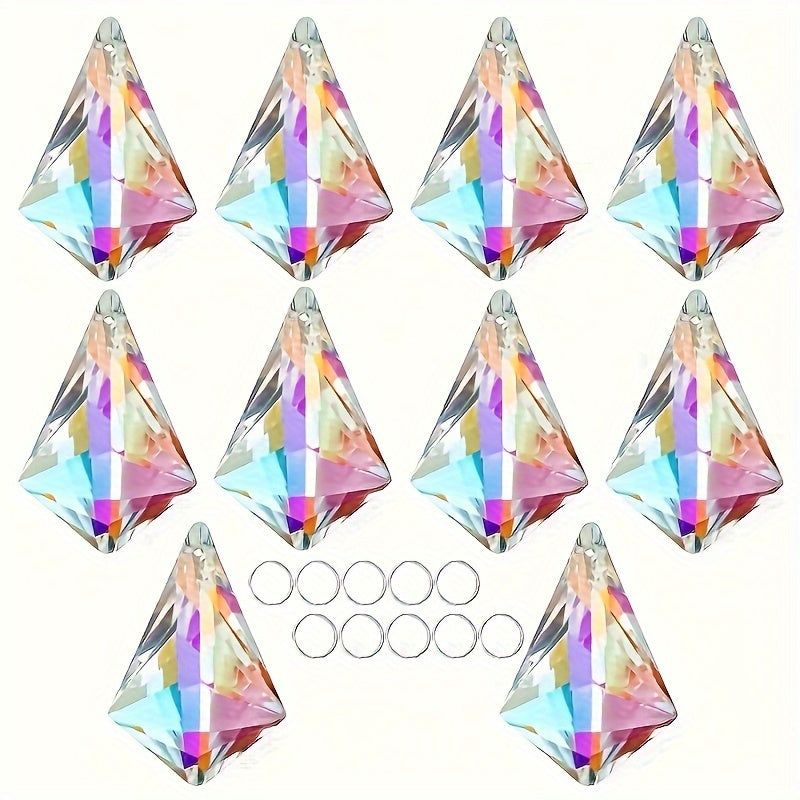 TEMU 10pcs Of Colorful Crystal Prism , Sunlight Rainbow Pendants, Window Crystal Prisms, Glass Hanging Decorations, Suitable For Home Garden Wedding