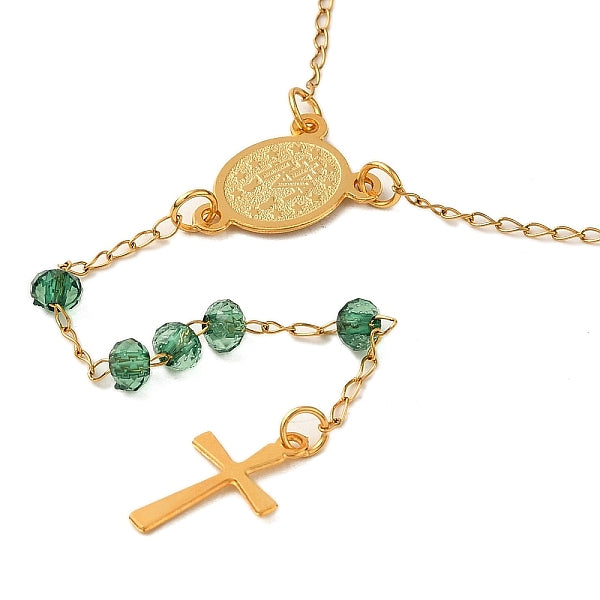 Collares de rosario de acero inoxidable 304 y vidrio para mujer