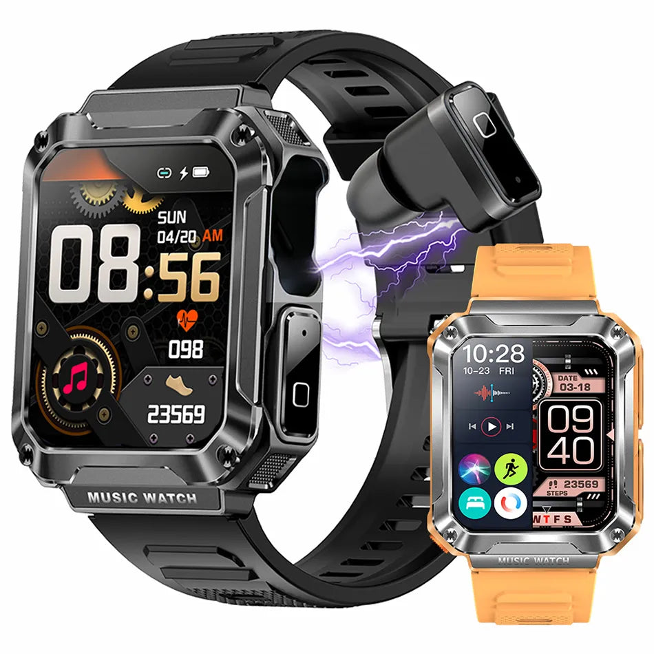 1t 2024 New T93 Smart Watch 3 In 1 TWS Earphones 4GB Large Memory Bluetooth Call 1.96 Screen Local Music Earbuds Sports Men Smartwatch