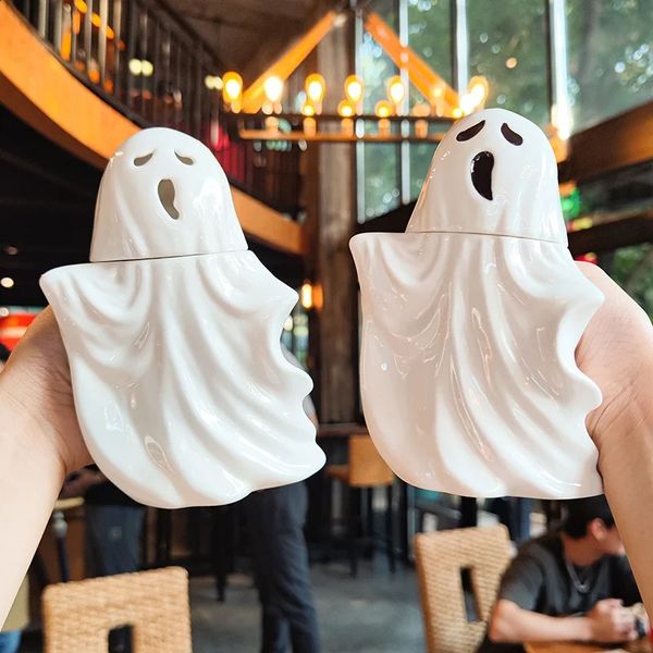 450ml Terrifying Halloween White Ghost Ceramic Coffee Cup Terrifying Devil EIF Cup Cute Milk Tea Juice Cup Halloween Gift Cup 240805