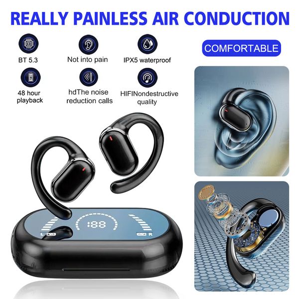OWS Earhook Earphones Bluetooth 5.3 Low Latency Gaming Sport Headset Waterproof HiFi Stereo Noise Reduction Earbuds
