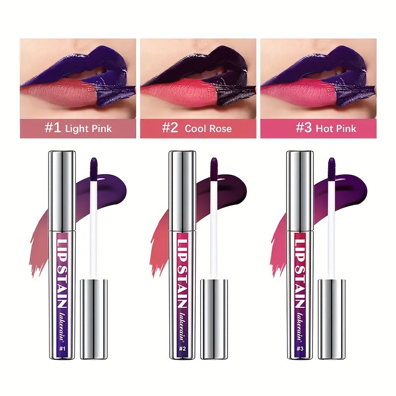 TEMU 3pcs-set Matte Lip Stain Gel - Long-lasting, Waterproof, Gloss, High-pigment Moisturizing, Easy Application & Removal, Suitable For All Light