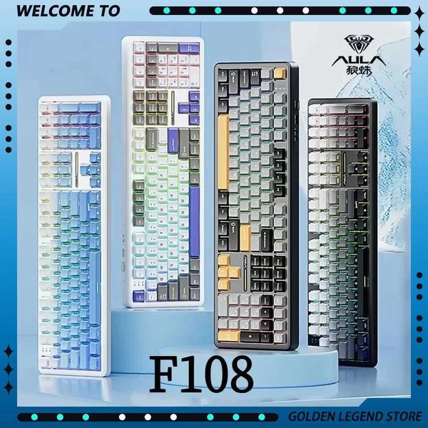 Keyboards AULA F108 Mechanical Keyboard Wireless 2.4G RGB Hot Swappable 1K Polling Rate 100% Layout Hifi Switch Custom Gaming Accessories z2