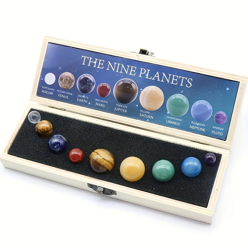 TEMU [luxury | Natural Stone] 9pcs Luxury Solar System Set | Natural Stone Planets, & Universe Tabletop Decor | Mineral Specimen Collection Gift Box