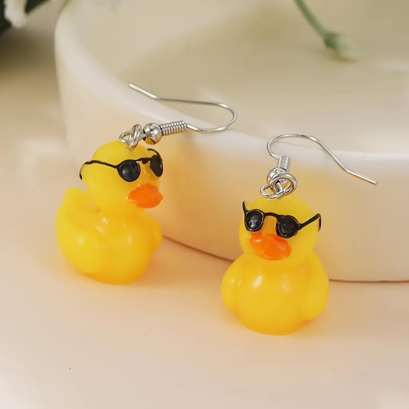 TEMU Strange Duck Earrings For Women & Teens - Yellow Resin Animal Jewelry, Unique Conversation Starter, Casual Attire, Holidays, Parties, All Season
