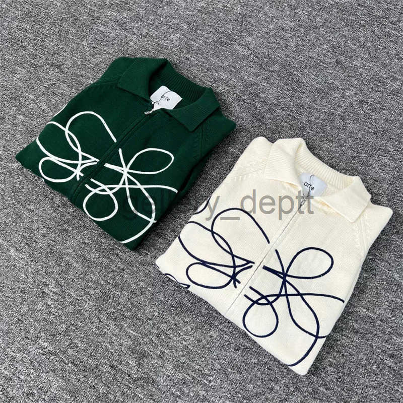 Oversized Arte Knit Sweaters Men Women 11 High Quality Embroidery Flower Apricot Pure Cotton Arte Zipper Jackets J250908