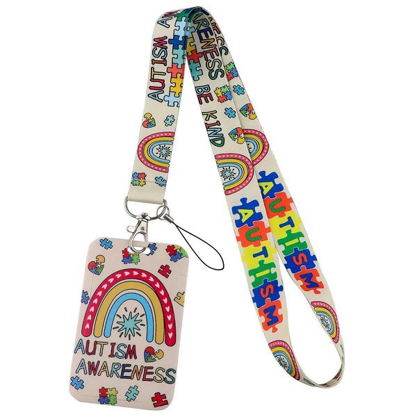 Cell Phone Straps Charms Nurse Doctor Lanyard ID Card Holder Rainbow Credential Holder Neck Straps Autism Awareness Badge Holder Mobile Phon
