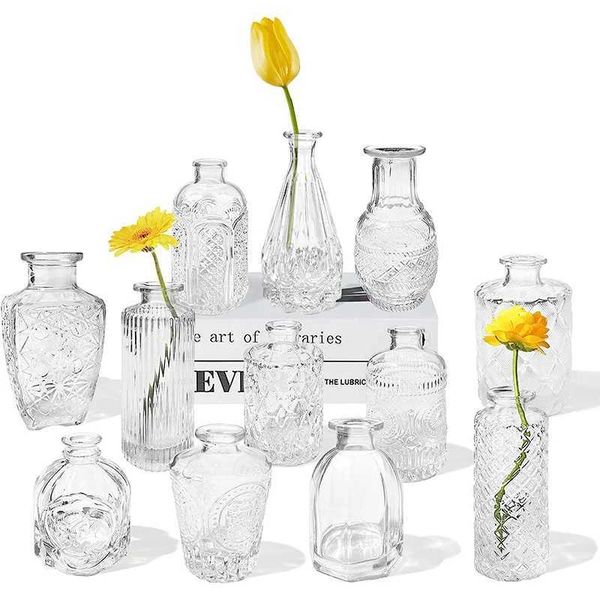 es 6-8-12 Glass Bud Vases Set Clear Bud Vases in Bulk Small Vases for Centerpieces Mini Vintage Vase for Flowers Rustic Wedding S241144