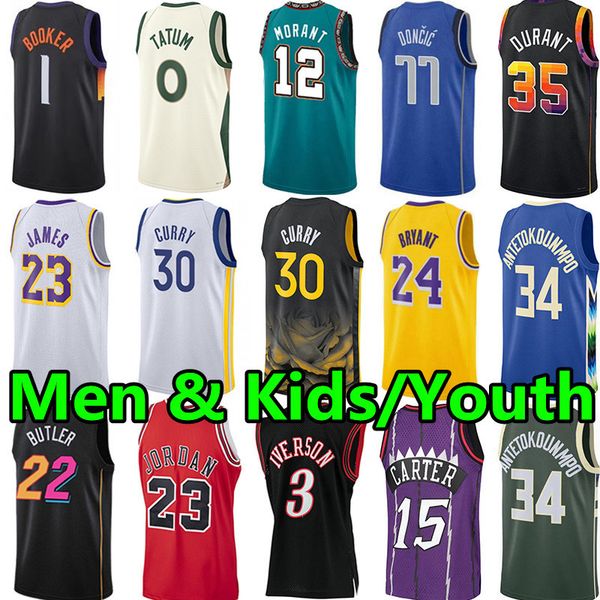 Men Youth kids Basketball Jerseys Stephen Curry James Ja Morant Devin Booker Kevin Durant Jayson Tatum Giannis Antetokounmpo Bryant Luka Cit