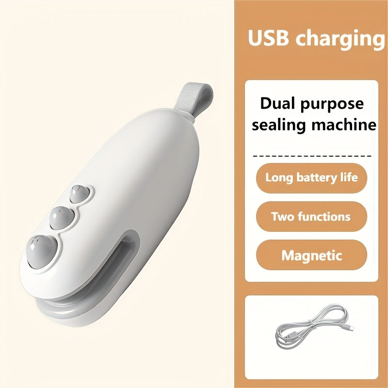 TEMU 1pc Mini Bag Sealer With Cutter & Magnetic Adsorption - Rechargeable Handheld Heat Sealer Machine For Food Freshness, Snacks, And Crispy Treats,