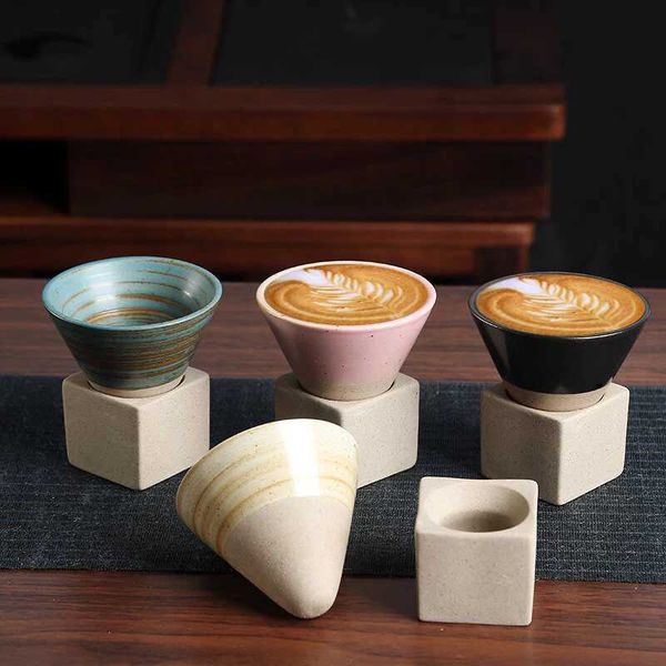 Retro Ceramic Mug Japanese Style Triangular Cone Shape Pottery Tea Cups Rough Latte Porcelain Cup Drinkware Tableware UtensilsC241217