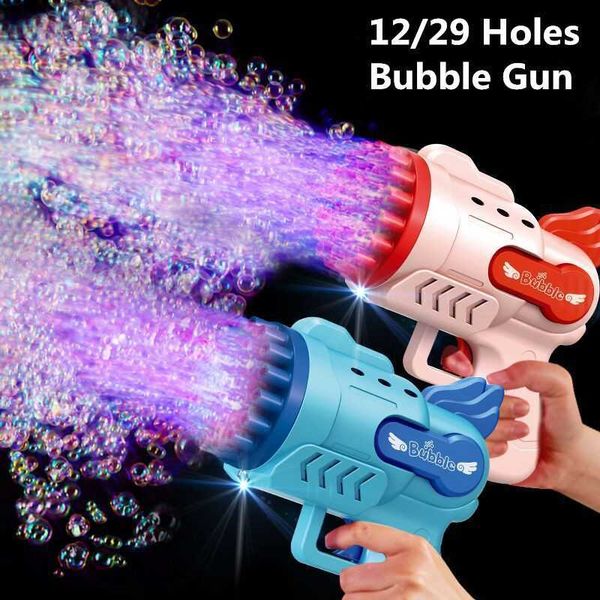 Sand Play Water Fun 12-29 Holes Bubble Gun Toys for Kids Electric Automatic Soap Bubbles Machine with Light Outdoor Wedding Party Decoration
