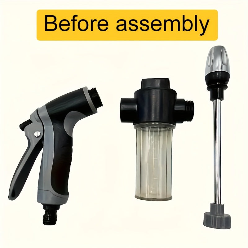 TEMU Heavy-duty Long-handled High-pressure Car Wash Foam Cannon & Pressure Spray Gun With Adjustable Nozzle - Portable Manual For Vehicle, Tire