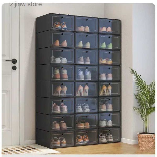 Storage Holders Rac 6 transparent boxes organizer plastic thick folding dustproof storage box stackable combination shoe cabinet Y241017
