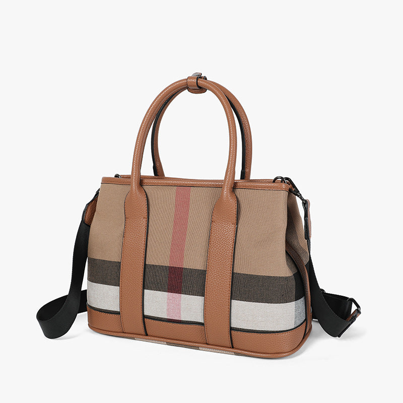 tote bag 2025 Retro canvas plaid bag for women Litchi grain handbag Large capacity. Versatile commuter bag Shoulder and crossbody bag