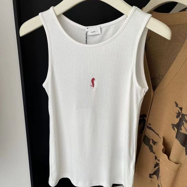 Women&#039;s Tanks Embroidery Logo Tank Top Summer Short Slim Navel Elastic Sports Knitted Tanks