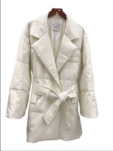 Winter Polo Collar Waistband Edit-on Suit Collar White Goose Down Coat Loose Kimono Style Puff Down Coat