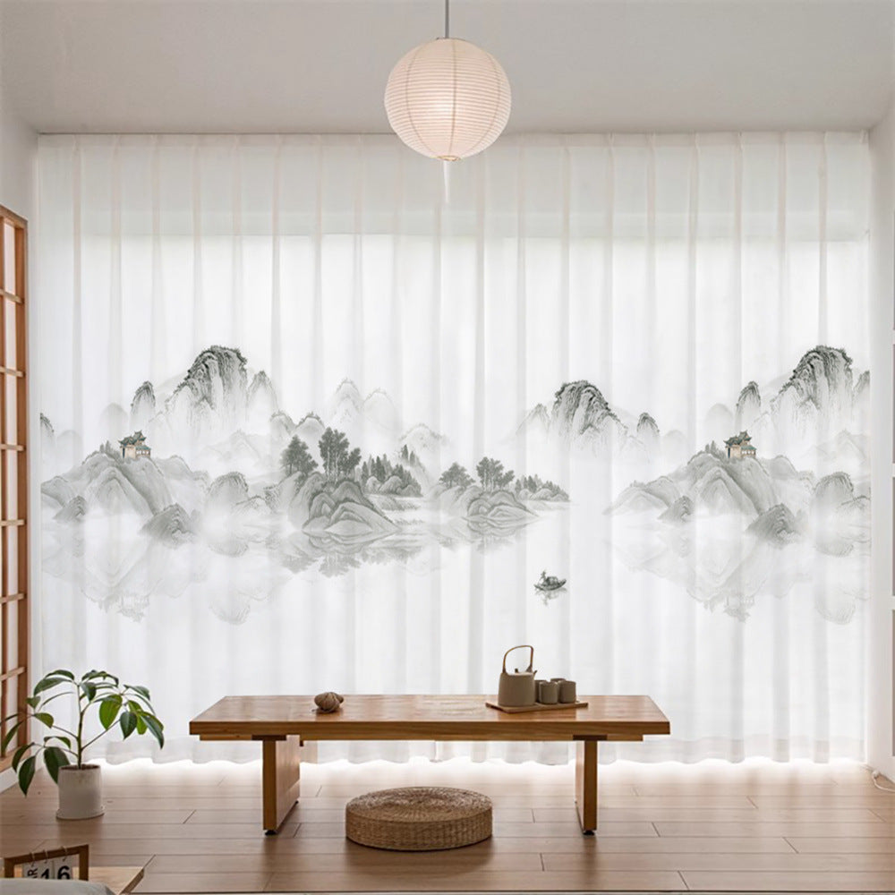 YL-36606 New Chinese style gauze curtain ink landscape painting curtain Chinese style new living room partition curtain light-transmitting