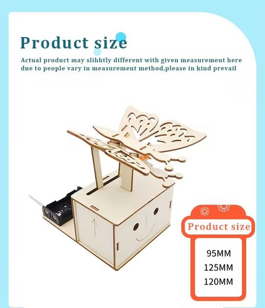 Wholesale Electric Bionic Butterfly Diy Kit 3D Wooden Jigsaw Puzzle Set Stem Science Education Toys for Kids