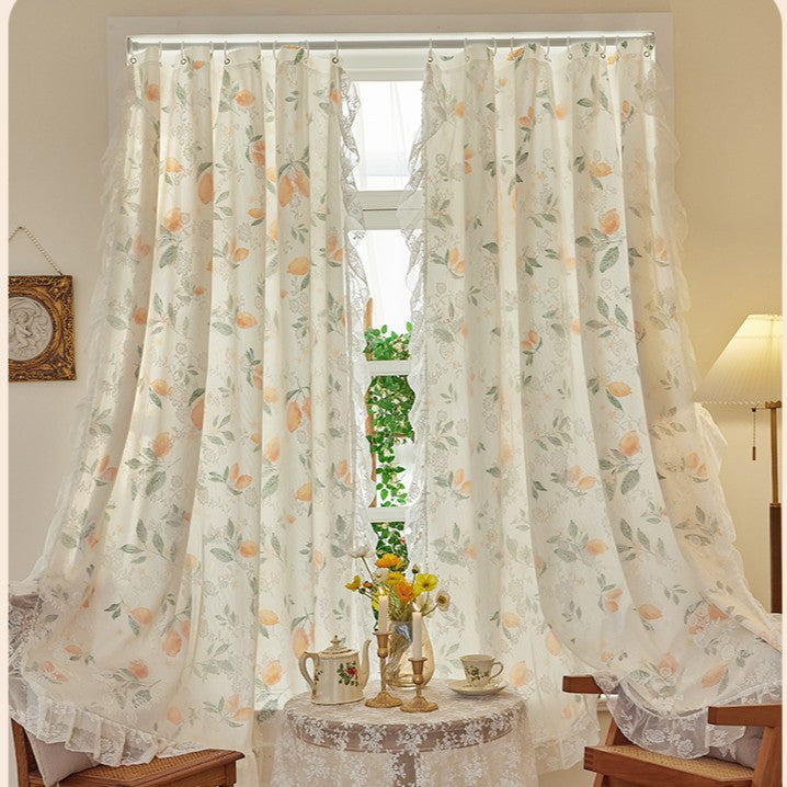 A816 French floral lace curtain blackout gauze curtain light-transmitting and non-transparent 2025 new style free punching installation curtain fabr