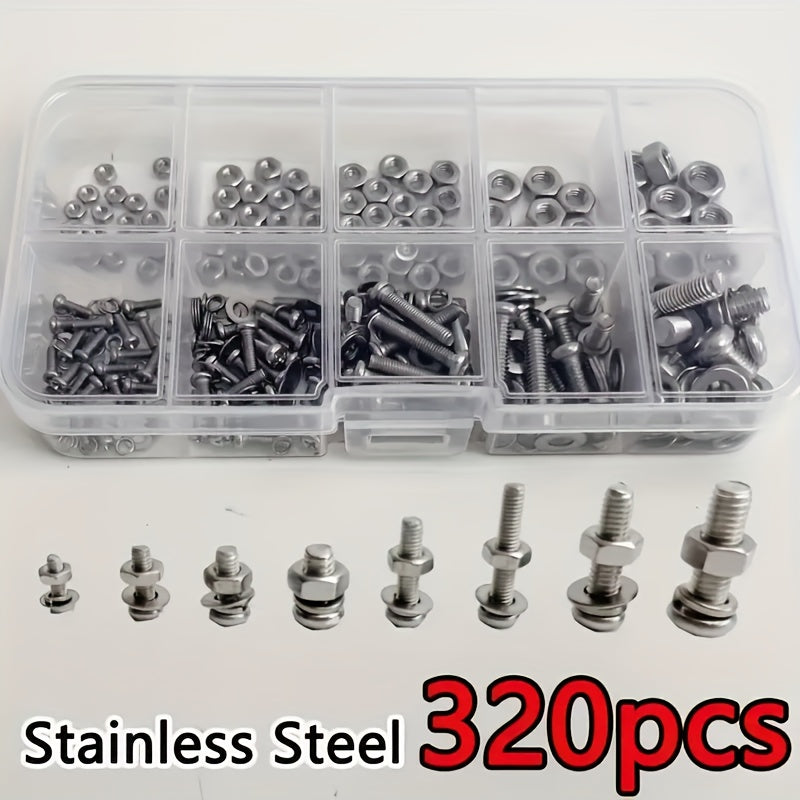 TEMU 180pcs Of Carbon Steel-320pcs Of Stainless Steel, Round Head Bolt Nut Washer Set M2 M2.5 M3 M4 M5, Suitable For Machine Screws To Bicycles,