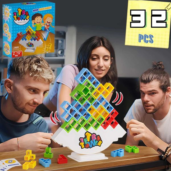 32 Tetra Tower Fun Balance Stacked Building Blocks Board Games Children Adult Friends Team Dormitory Family Games Night and Party W241114