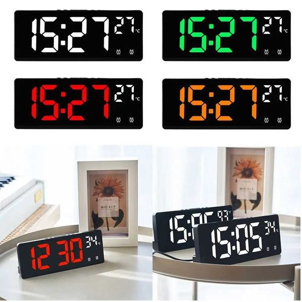 Digital Alarm Clock LED Mirror with Phone Holder Display Temperature Date Home Trip Bedside Clock Y240904