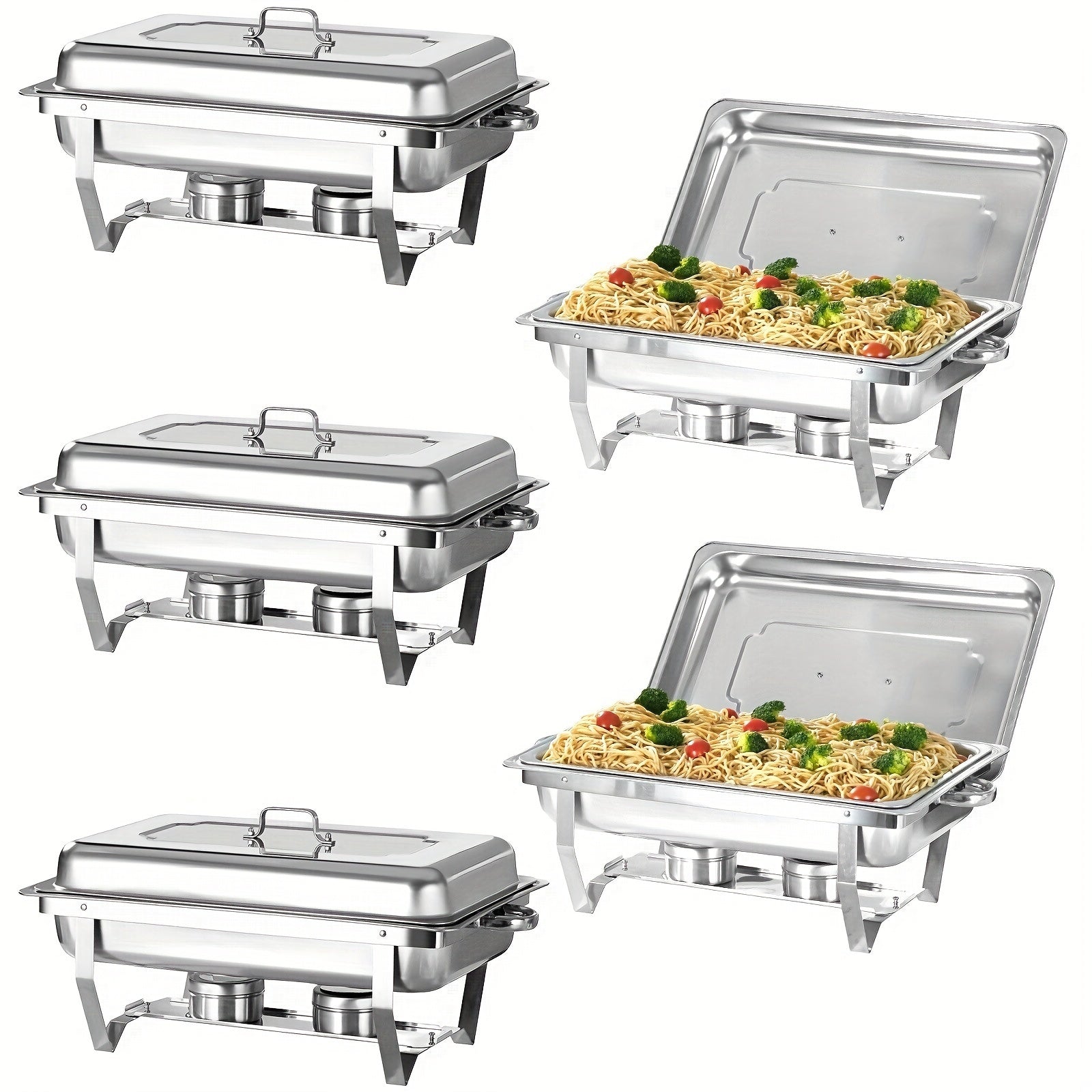 TEMU 5 Packs 8qt Full Size Chafing Dish Buffet Set, Rectangular Stainless Steel Food Warmer Sets With Lids, Food Pans, Water Pan And Fuel Holders For