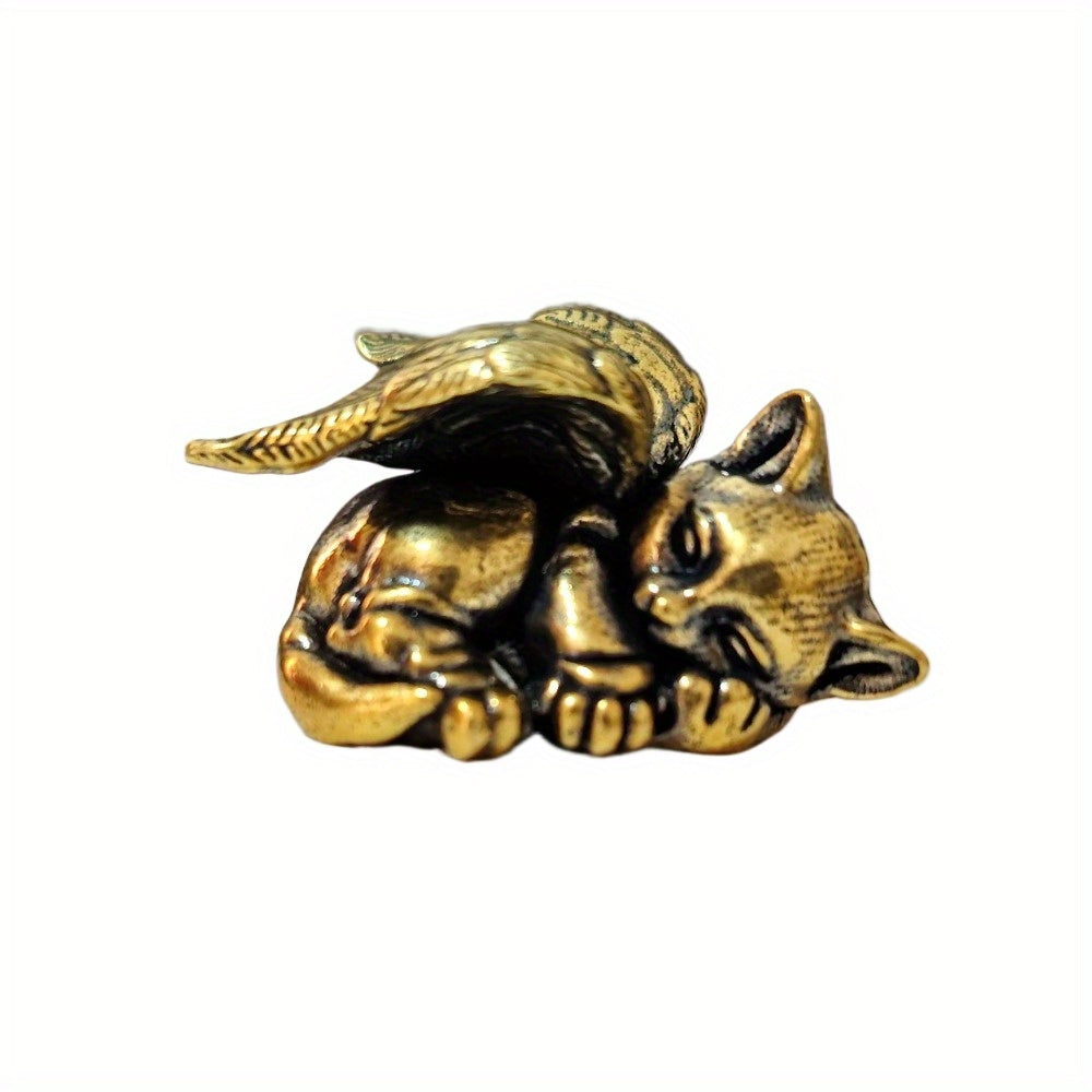 TEMU Handcrafted Vintage Brass Sleeping Cat Statue - Pet & Desktop Decor, Intricate Collectible Figurine For Home Office, No Electricity Needed, Cat