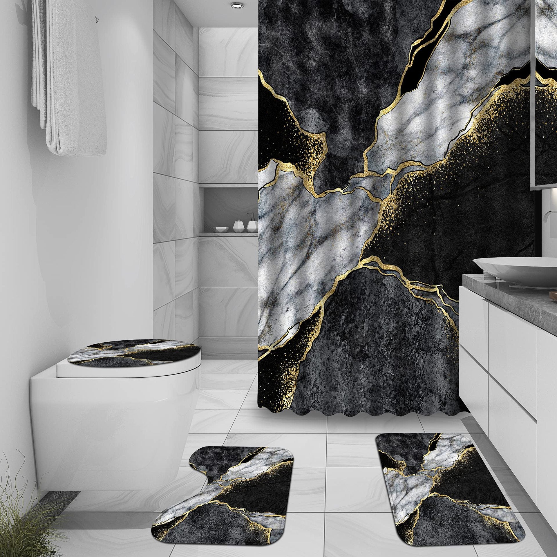YL-36965 digital printed cloth shower curtain waterproof thick bathroom partition curtain with hook cross-border supply