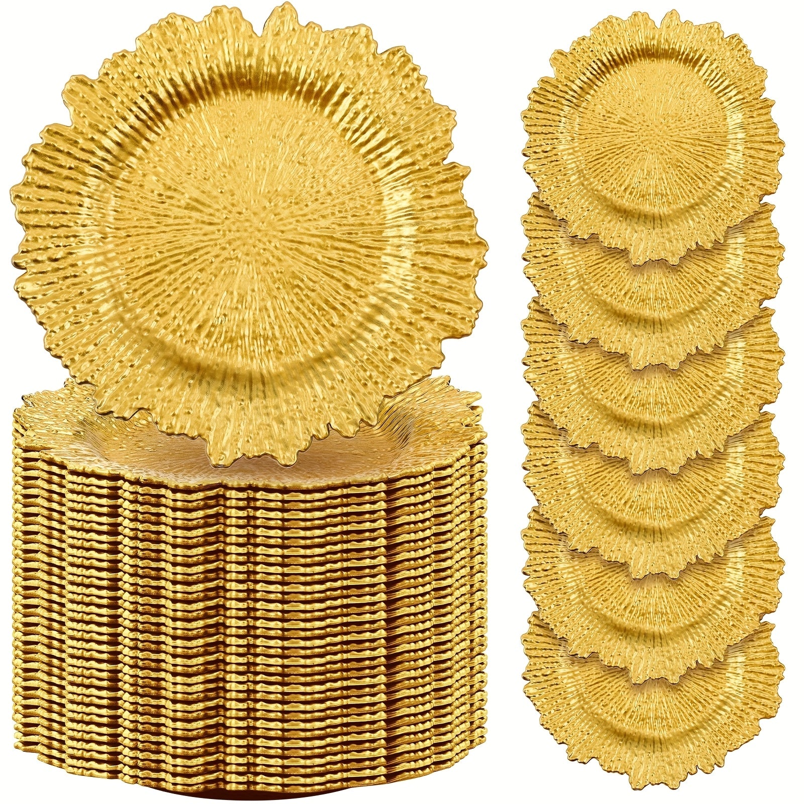 TEMU 100pcs Wedding Plate, 13 Inch Plastic Wedding Floral Decorative Plates With Metallic Rim For Wedding Party, Holiday Event Supplies