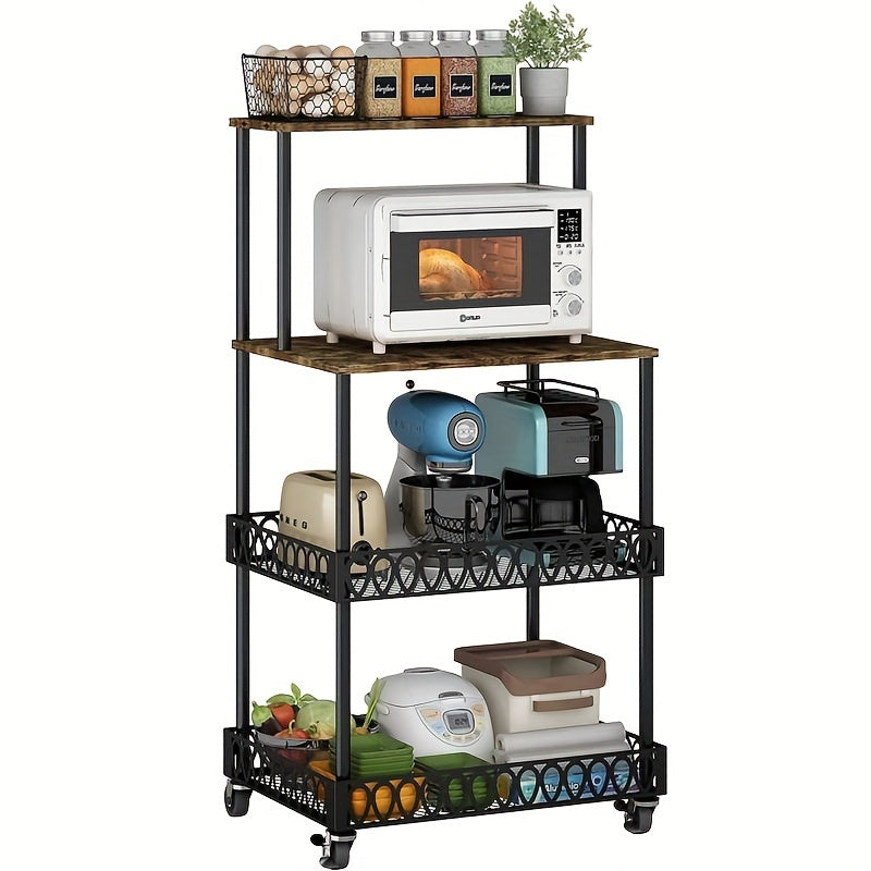 TEMU Versatile 4-tier Stainless Steel Microwave Stand With Wheels - Kitchen & Restaurant Storage Solutions