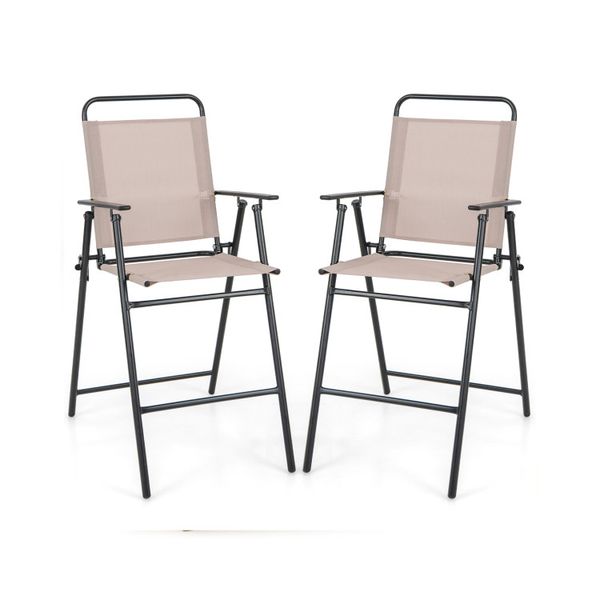 Set of 2 Patio Folding Bar-Height Chairs with Armrests and Quick-Drying Seat
